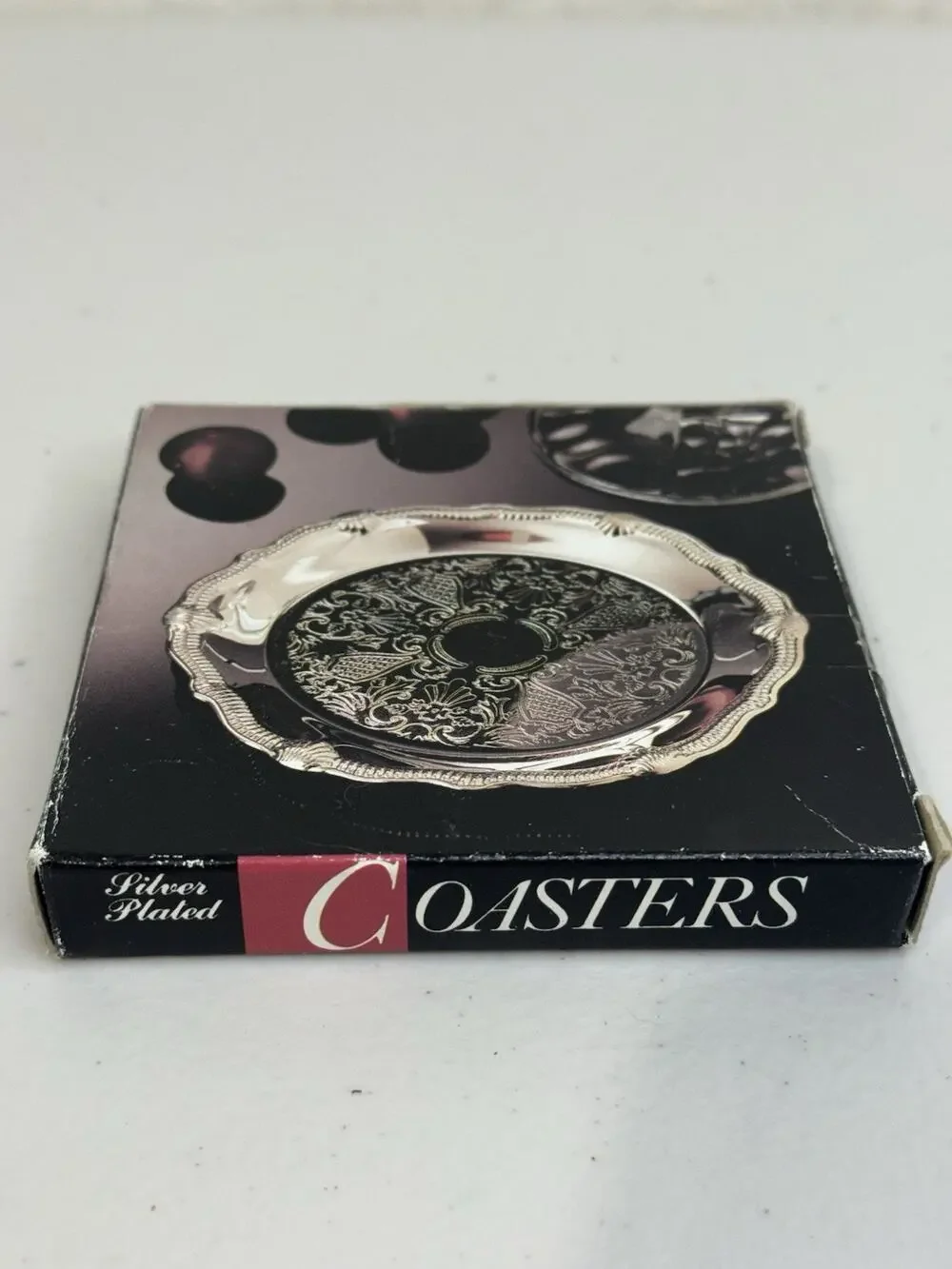 Vintage Silver-Plated Coasters Set of 4 Ornate Scalloped Embossed Patina 3.5”